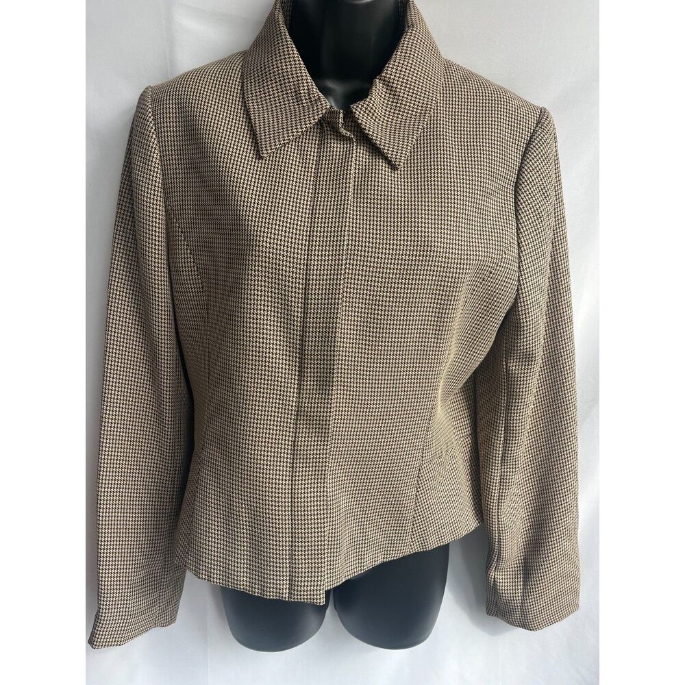 Vintage Uniform John Paul Richard Houndstooth Brown Zip Up Jacket Size 10 Retro